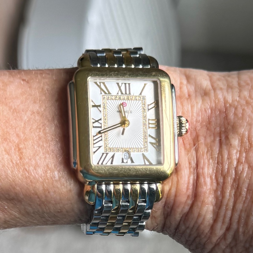 Michele Deco Madison 2 Tone SS/ 18kt Gold Plated Watch and Bracelet l
